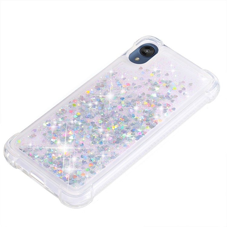 Dynamic Glitter Powder Heart Shaped Sequins TPU Shockproof Case for Motorola Moto E6 - Silver/Heart-6