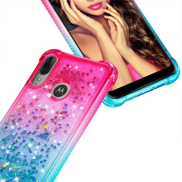 Gradient Glitter Quicksand TPU Telefongehäuse Für Motorola Moto E6 Plus / E6s (2019) - Rosa / Himmel Blau-4