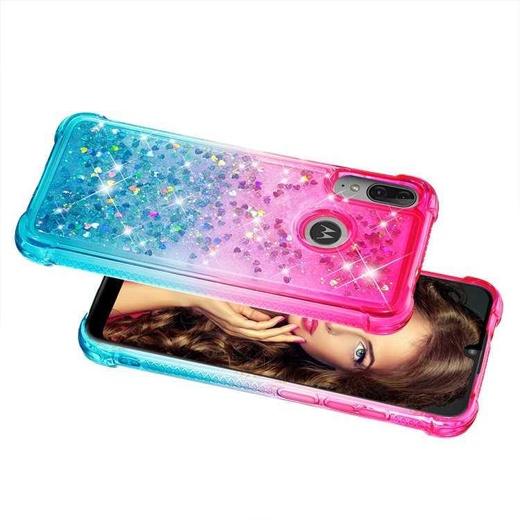 Gradient Glitter Quicksand TPU Telefongehäuse Für Motorola Moto E6 Plus / E6s (2019) - Rosa / Himmel Blau-5