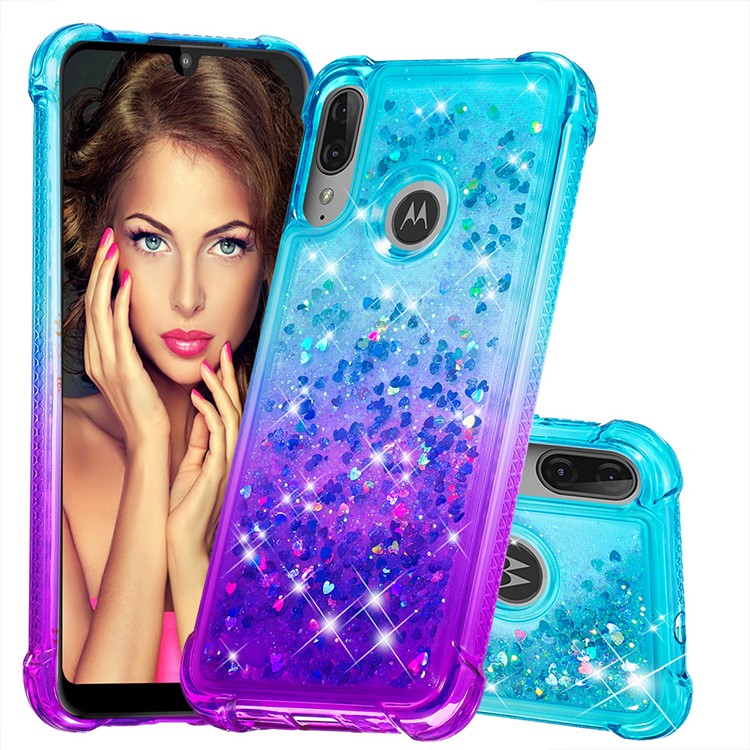 Gradient Glitter Quicksand TPU Phone Casing for Motorola Moto E6 Plus/E6s (2019) - Sky Blue/Purple-1