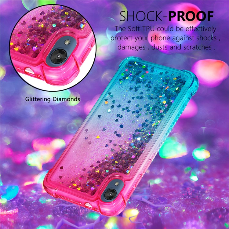 Gradient Glitter Quicksand TPU Coffre De Téléphone Pour Motorola Moto E6 - Rose / Bleu Ciel-7