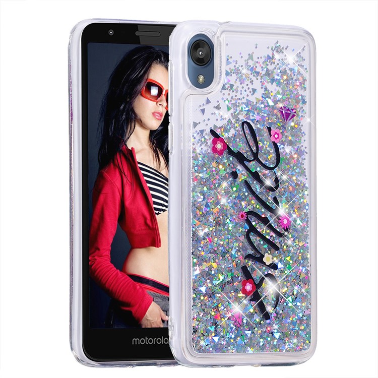 Dynamic Glitter Powder Sequins TPU Case for Motorola Moto E6 - SMILE Pattern-3