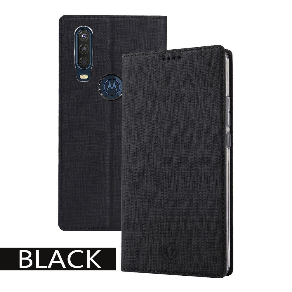 For Motorola One Action VILI DMX Cross Style Leather Stand Shell - Black-6