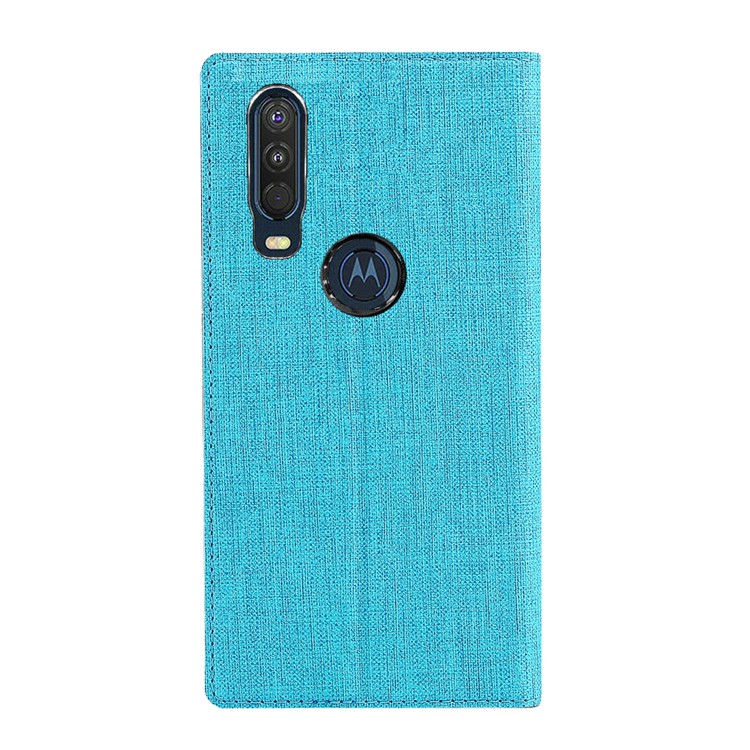 For Motorola One Action VILI DMX Cross Style Leather Stand Shell - Blue-4