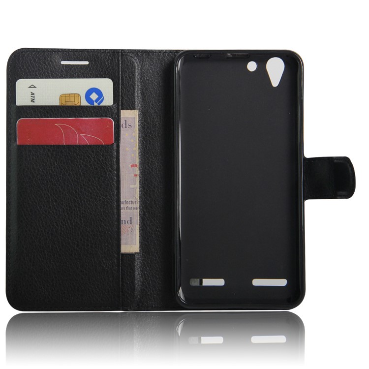 Litchi Grain Leather Wallet Flip Cover for Lenovo Vibe K5 - Black-4