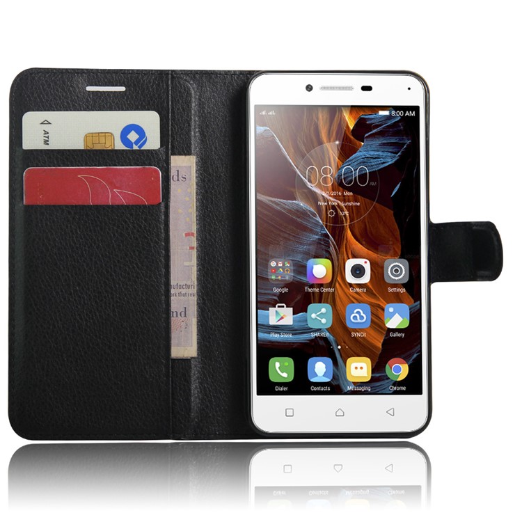 Litchi Grain Leather Wallet Flip Cover for Lenovo Vibe K5 - Black-5
