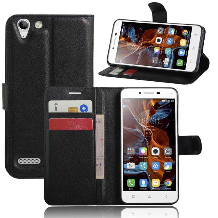 Litchi Grain Leather Wallet Flip Cover for Lenovo Vibe K5 - Black-6
