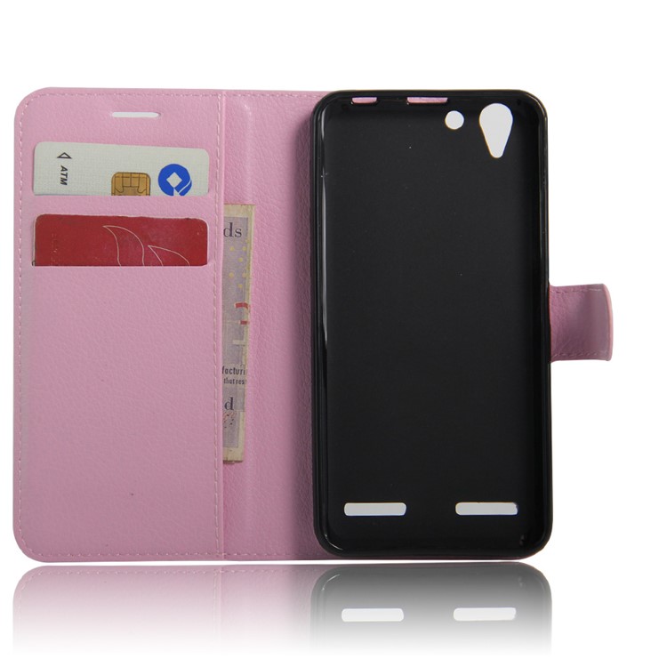 Litchi Grain Leather Stand Flip Case for Lenovo Vibe K5 - Pink-4