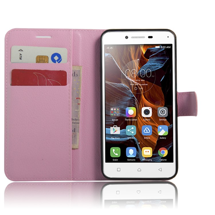 Litchi Grain Leather Stand Flip Case for Lenovo Vibe K5 - Pink-5