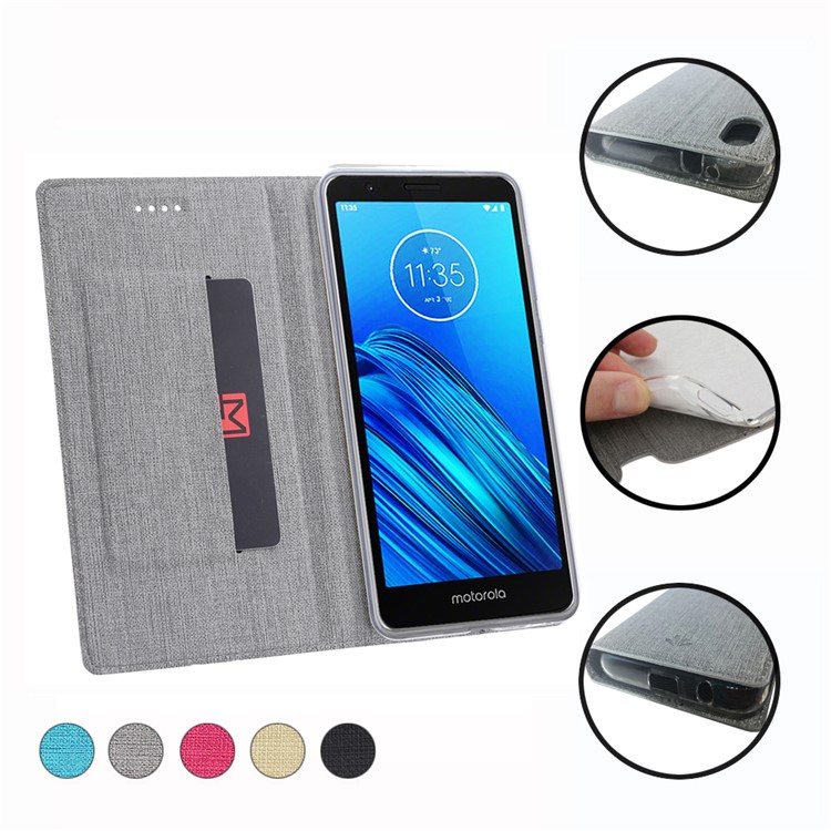 VILI DMX Cross Texture Stand Leather Card Holder Case Phone Shell for Motorola Moto E6 - Grey-8