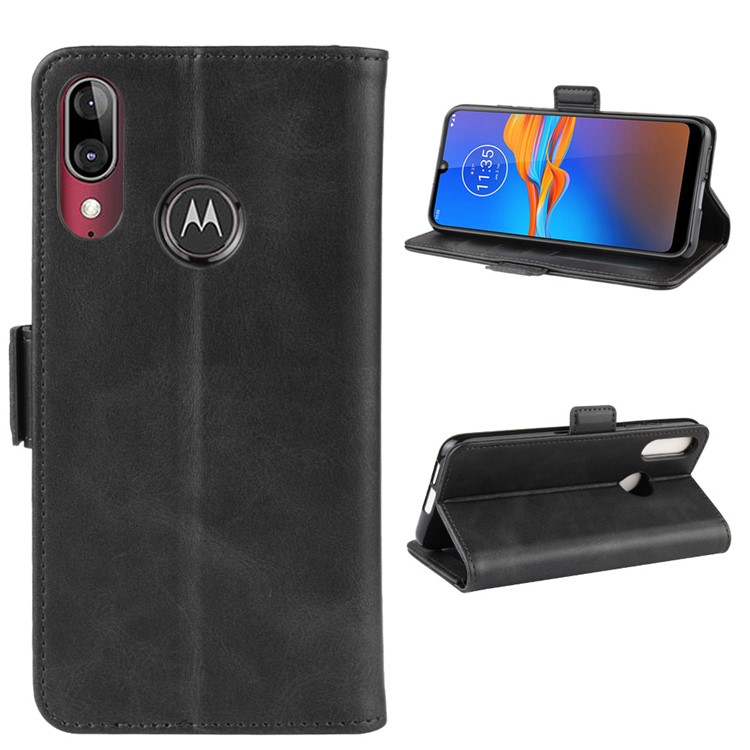Leather Wallet Stand Phone Casing for Motorola Moto E6 Plus - Black-2