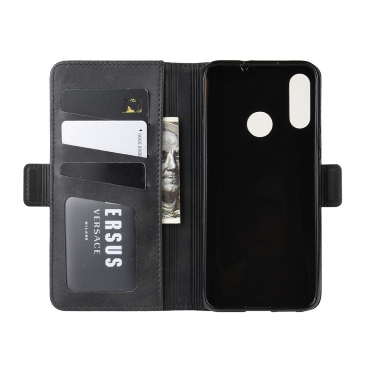 Leather Wallet Stand Phone Casing for Motorola Moto E6 Plus - Black-4