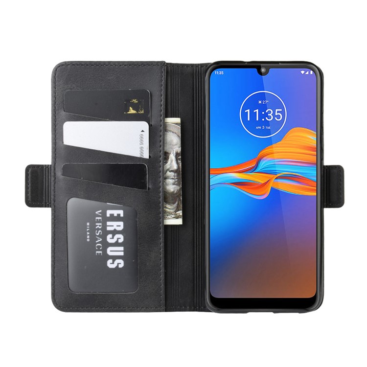Leather Wallet Stand Phone Casing for Motorola Moto E6 Plus - Black-5