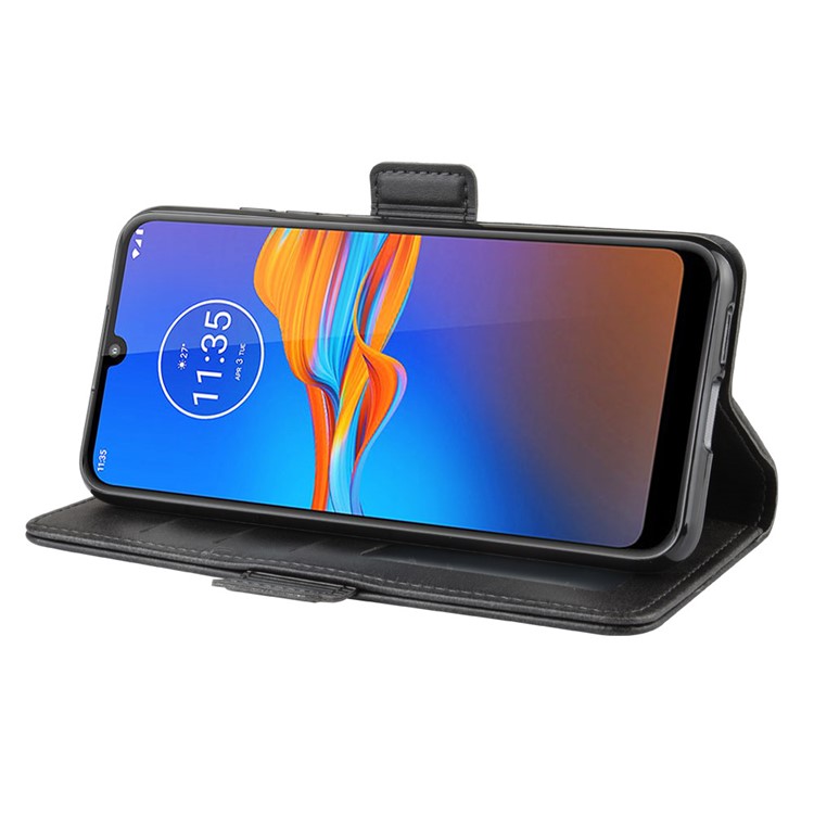 Leather Wallet Stand Phone Casing for Motorola Moto E6 Plus - Black-6