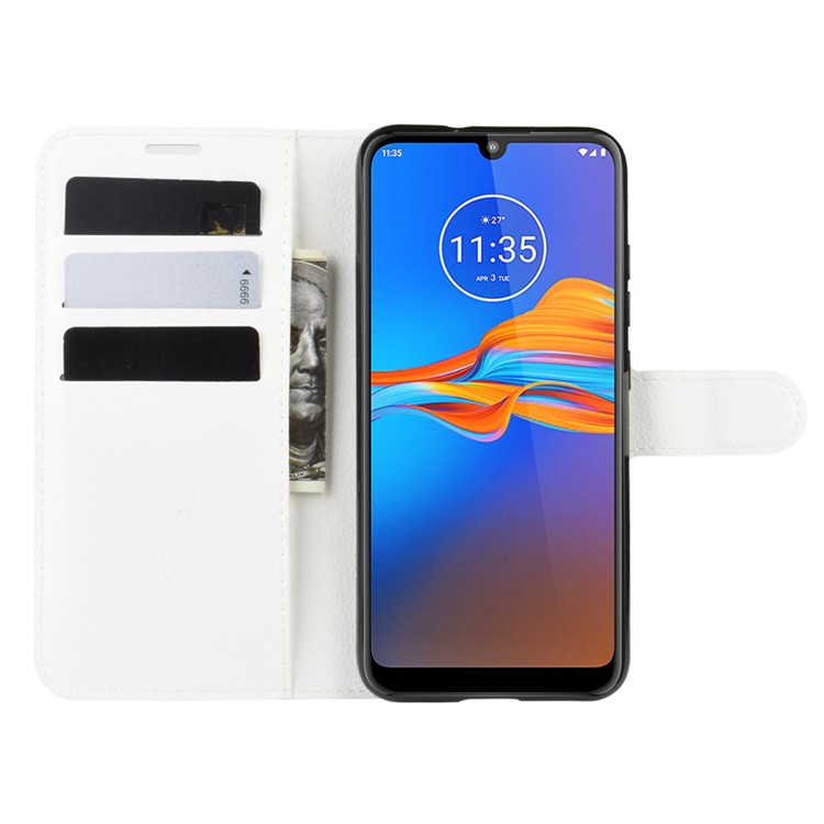 Litchi Grain Wallet Leather Phone Shell for Motorola Moto E6 Plus/E6s (2019) - White-5