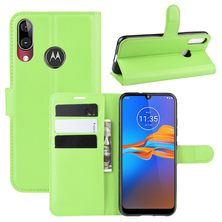 Litchi Grain Wallet Leather Phone Shell for Motorola Moto E6 Plus/E6s (2019) - Green-1