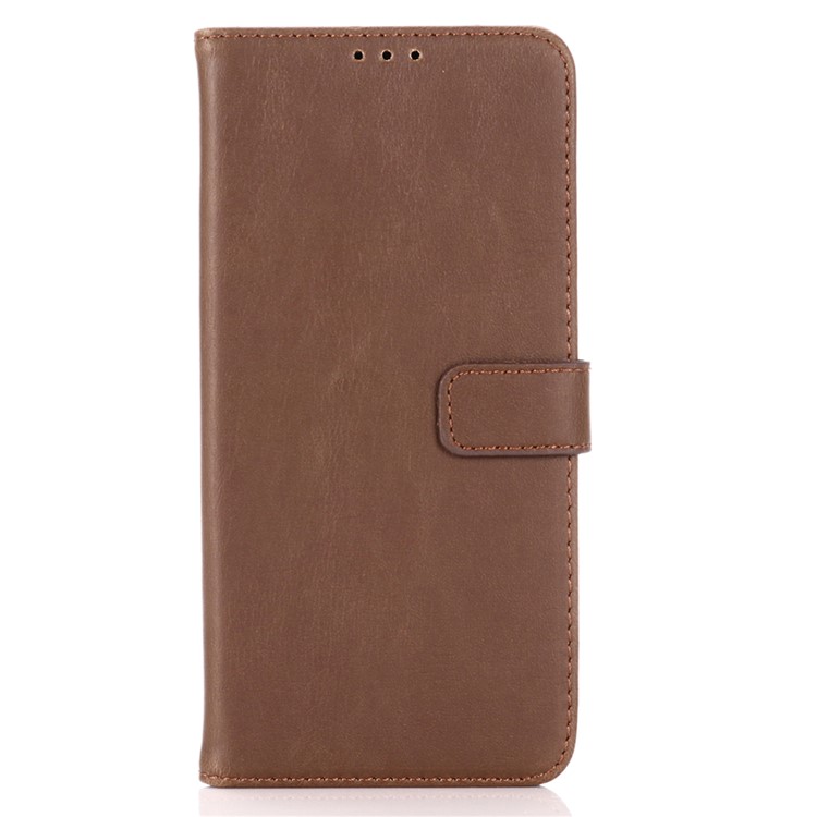 Crazy Horse Texture Leather Wallet Stand Case for Motorola Moto E6 Plus - Coffee-2