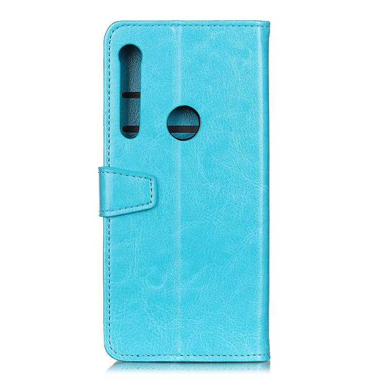 Crazy Horse Leather Wallet Case for Motorola One Macro / Moto G8 Play - Blue-10