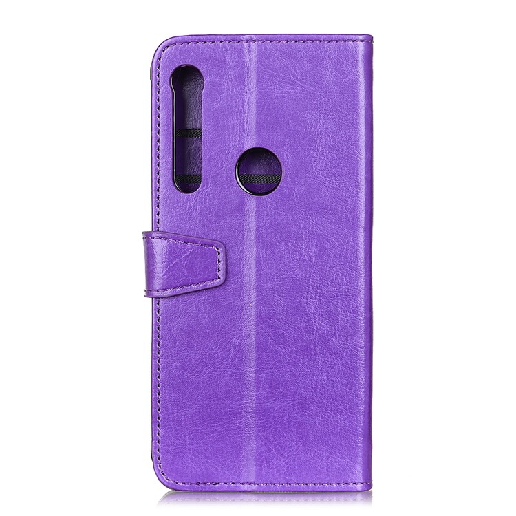 Crazy Horse Leather Wallet Case for Motorola One Macro / Moto G8 Play - Purple-10
