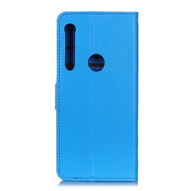 Litchi Skin Wallet Leather Stand Case for Motorola One Macro / Moto G8 Play - Blue-10