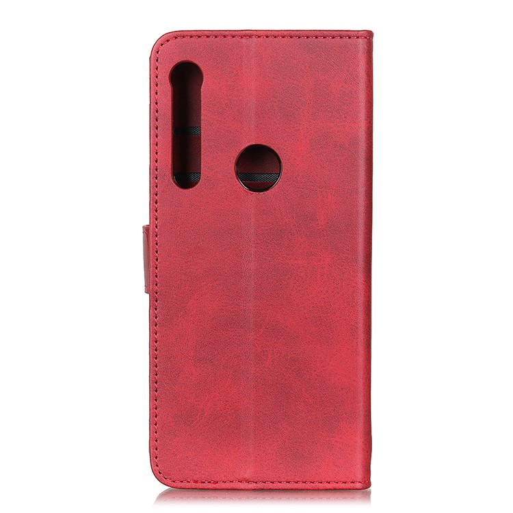 Matte Skin PU Leather Wallet Case for Motorola One Macro / Moto G8 Play - Red-10
