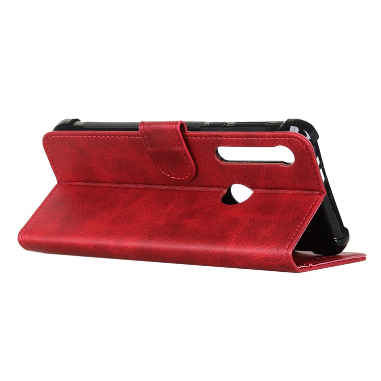 Matte Skin PU Leather Wallet Case for Motorola One Macro / Moto G8 Play - Red-11