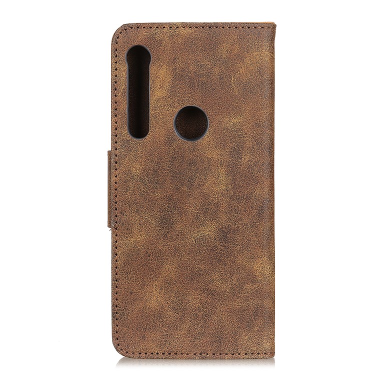 Vintage Style Split Leather Wallet Stand Phone Cover for Motorola Moto G8 Play/One Macro - Coffee-5