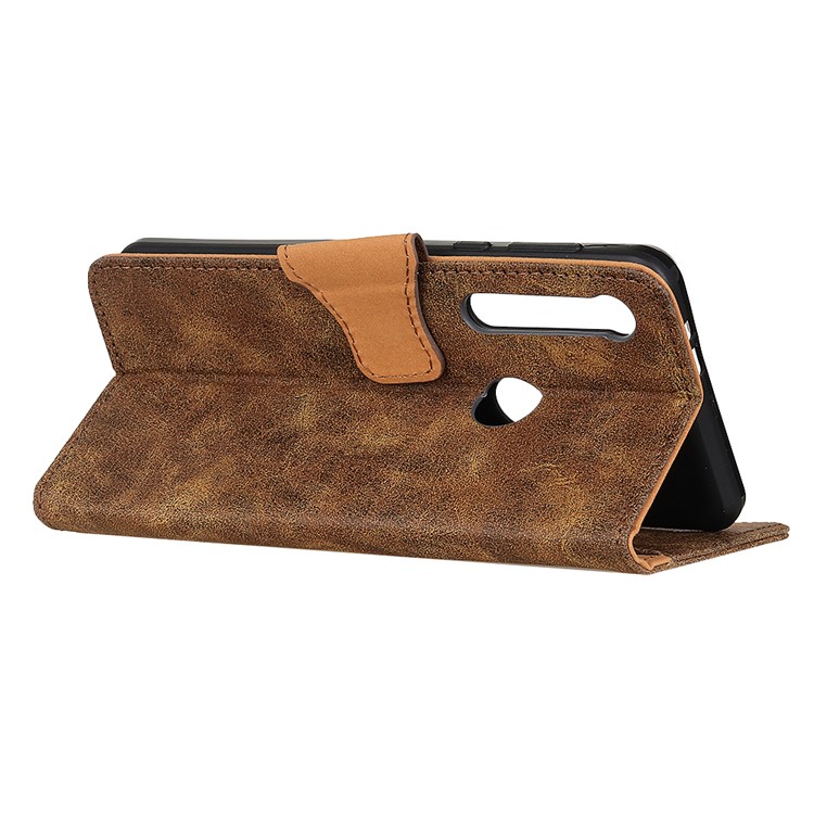 Vintage Style Split Leather Wallet Stand Phone Cover for Motorola Moto G8 Play/One Macro - Coffee-6