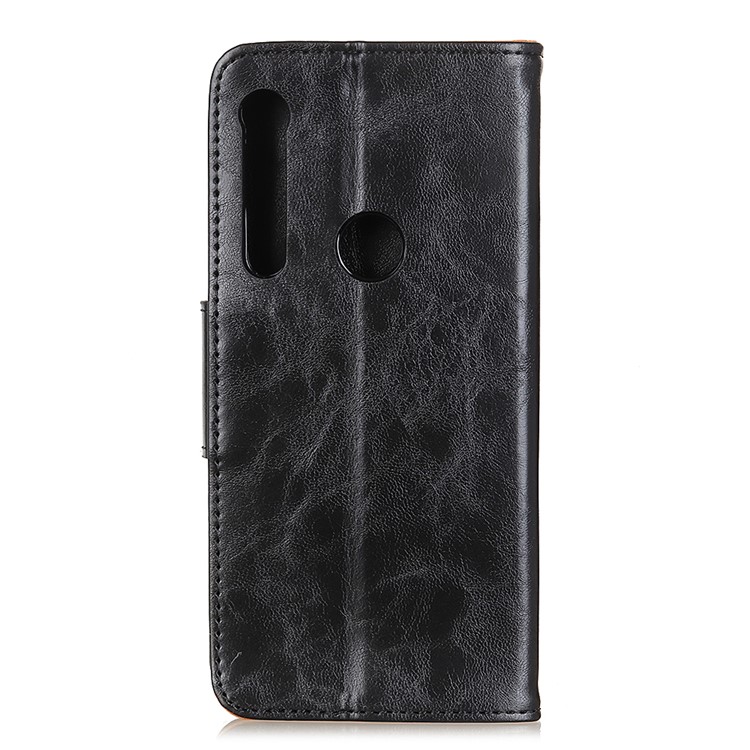 Crazy Horse Split Leather Flip Cover Wallet Stand for Motorola Moto G8 Play - Black-3
