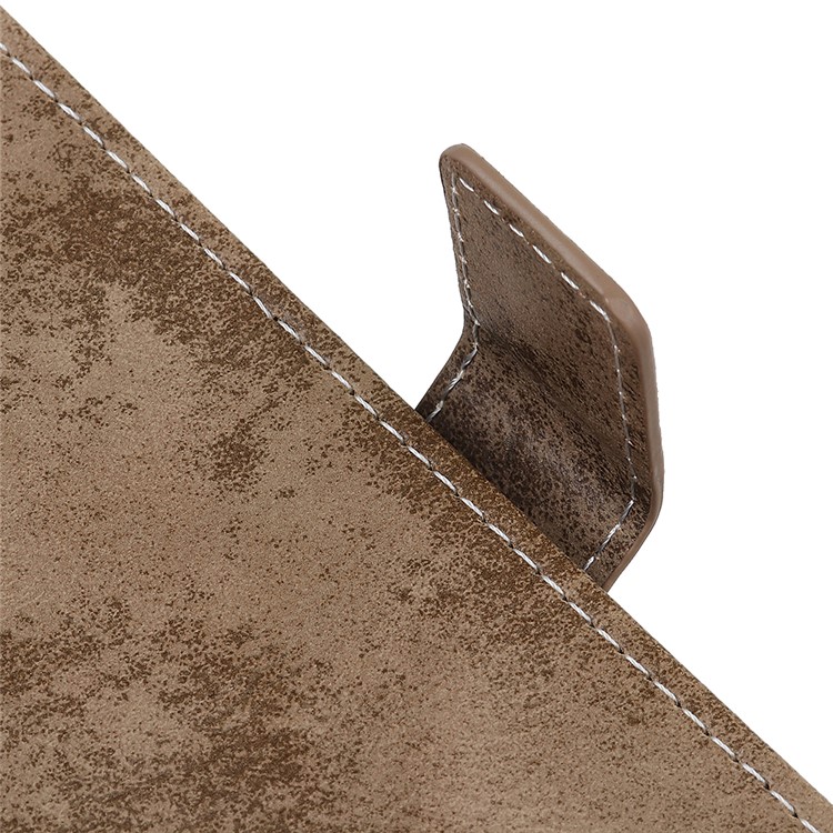 Vintage Style Leather Wallet Protection Phone Casing for Motorola One Macro - Khaki-3
