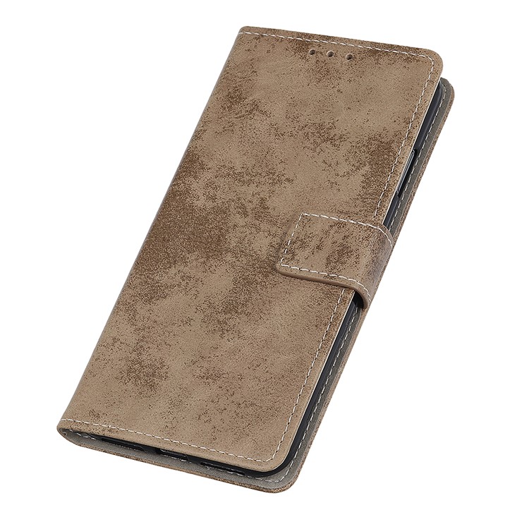 Vintage Style Leather Wallet Protection Phone Casing for Motorola One Macro - Khaki-4