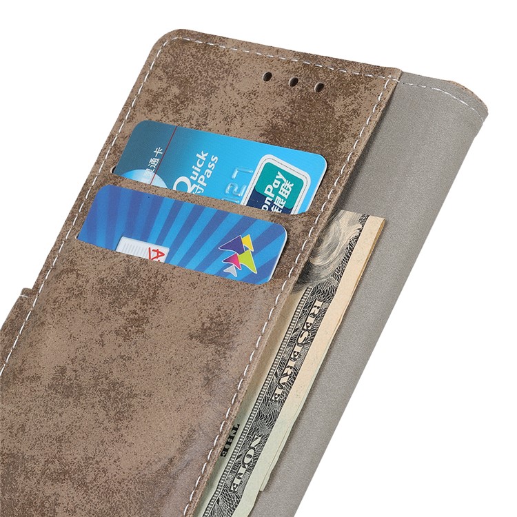 Vintage Style Leather Wallet Protection Phone Casing for Motorola One Macro - Khaki-6