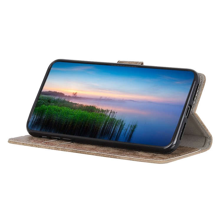 Vintage Style Leather Wallet Protection Phone Casing for Motorola One Macro - Khaki-7