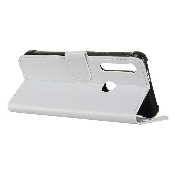 Litchi Skin Texture Leather Cover with Wallet Stand for Motorola One Macro / Moto G8 Play - White-4