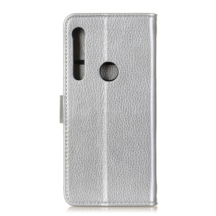 Litchi Skin Texture Leather Cover with Wallet Stand for Motorola One Macro / Moto G8 Play - Silver-3