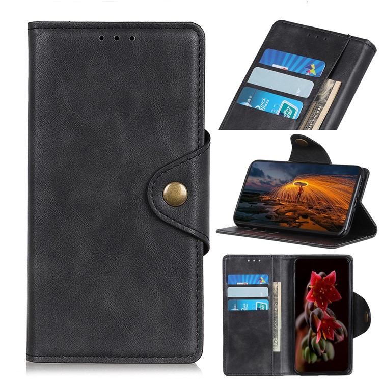 Leather Wallet 3-Card Holder Phone Case for Motorola Moto G8 Play/One Macro - Black-1