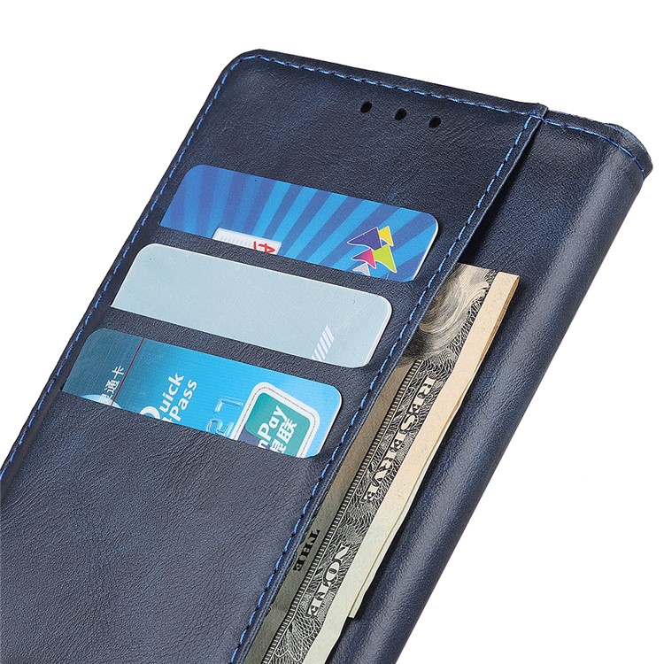 Leather Wallet 3-Card Holder Phone Case for Motorola Moto G8 Play/One Macro - Blue-10