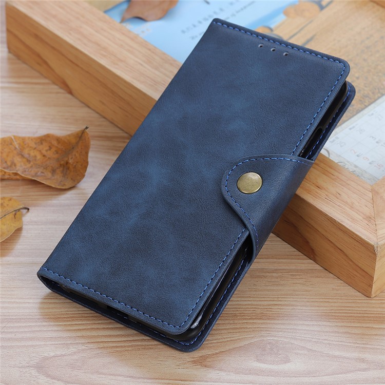 Leather Wallet 3-Card Holder Phone Case for Motorola Moto G8 Play/One Macro - Blue-12