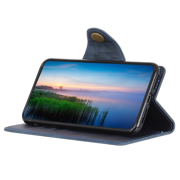 Leather Wallet 3-Card Holder Phone Case for Motorola Moto G8 Play/One Macro - Blue-5