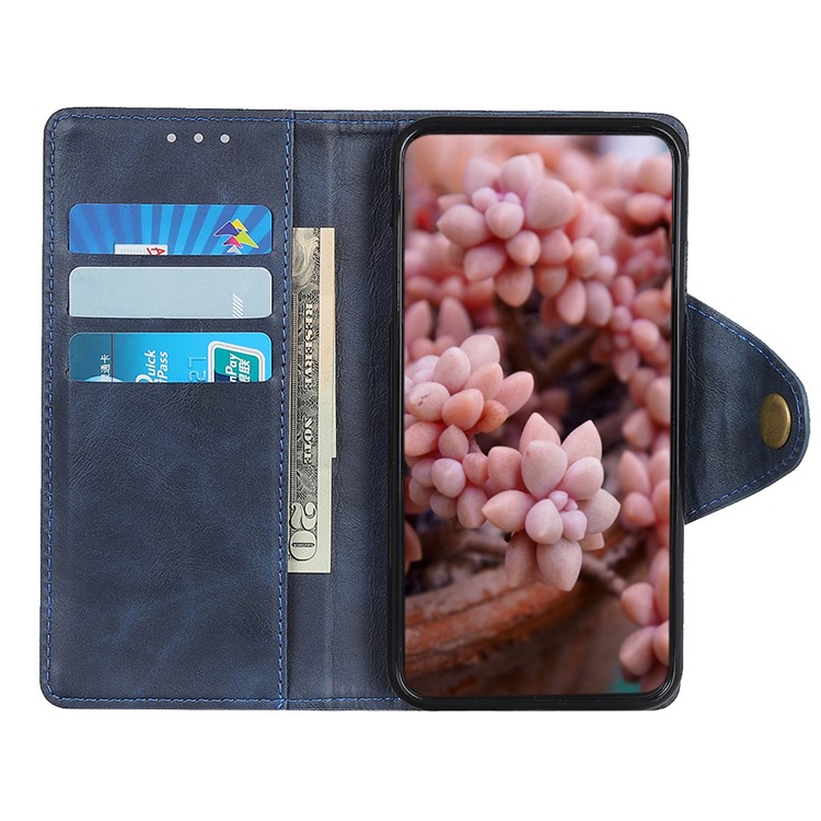 Leather Wallet 3-Card Holder Phone Case for Motorola Moto G8 Play/One Macro - Blue-6