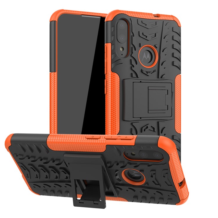 Caixa Combinada Anti-deslizamento PC + TPU Com Kickstand Para Motorola Moto E6 Plus - Laranja