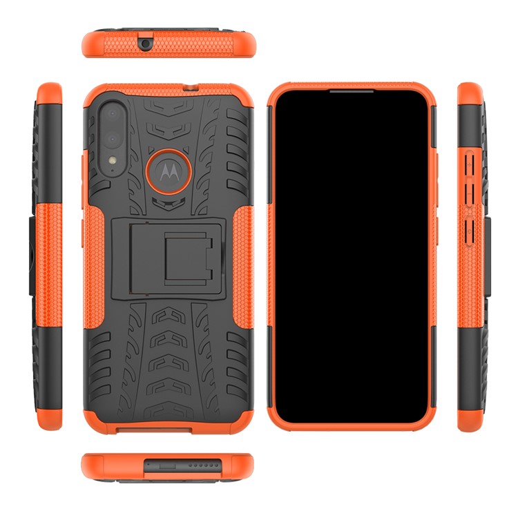 Anti-slip-pc + Tpu-combo-combo-hülle Mit Kickstand Für Motorola Moto E6 Plus - Orange