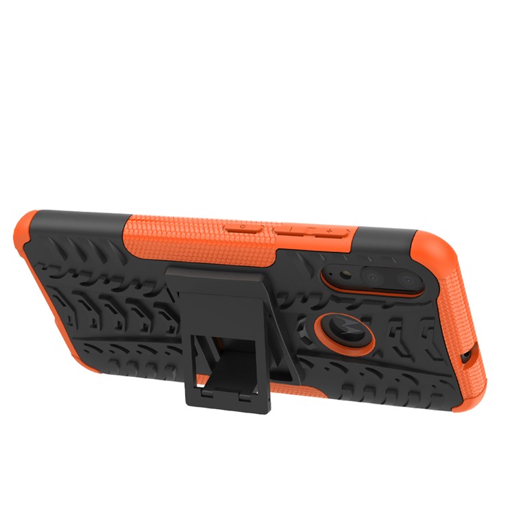 PC Anti-slip Combo Combo Con Kickstand Para Motorola Moto E6 Plus - Naranja