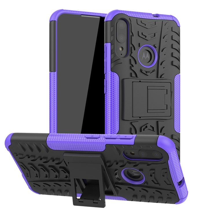 Anti-slip PC + TPU Combo Case with Kickstand for Motorola Moto E6 Plus - Purple-1