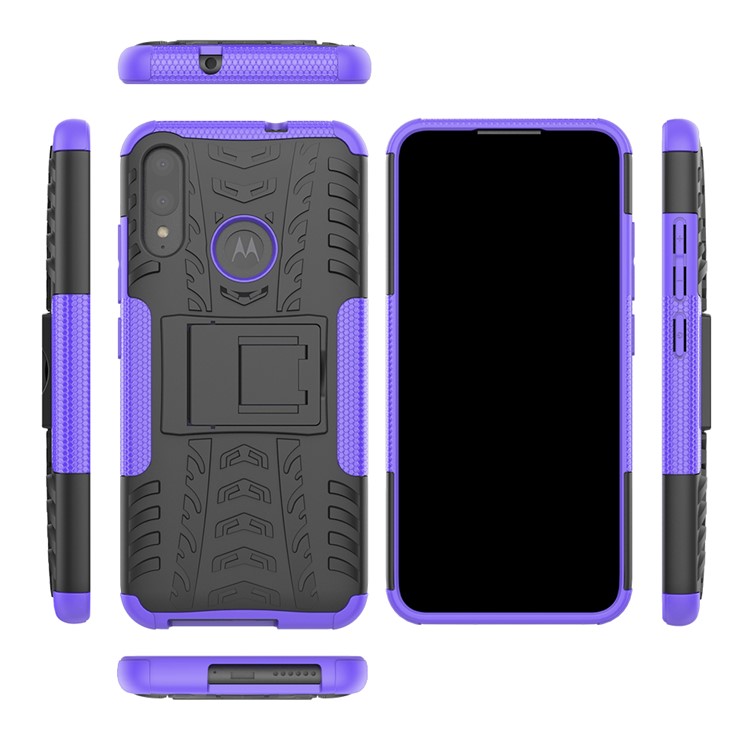 Anti-slip PC + TPU Combo Case with Kickstand for Motorola Moto E6 Plus - Purple-3