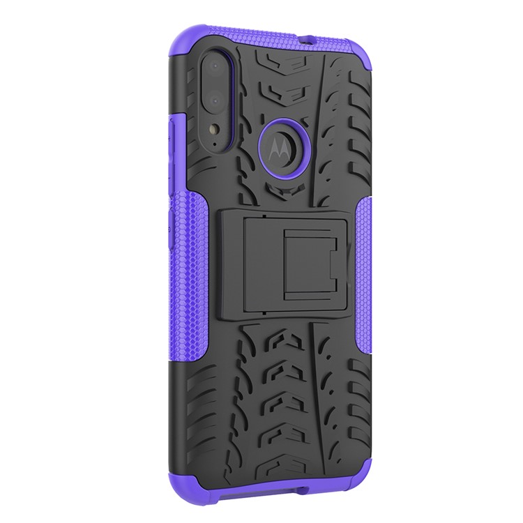 Anti-slip PC + TPU Combo Case with Kickstand for Motorola Moto E6 Plus - Purple-9