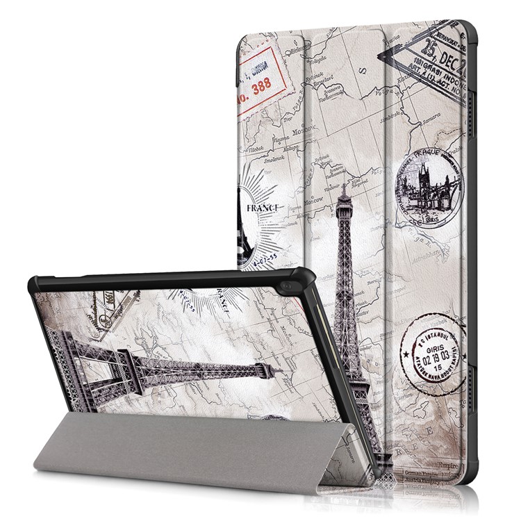 Pattern Printing Tri-fold Leather Tablet Cover for Lenovo Tab M10 TB-X605F/TB-X505 - Tower-1