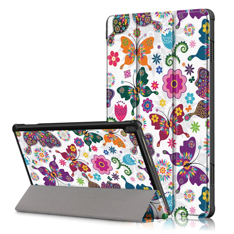 Pattern Printing Tri-fold Leather Tablet Cover for Lenovo Tab M10 TB-X605F/TB-X505 - Butterfly-1