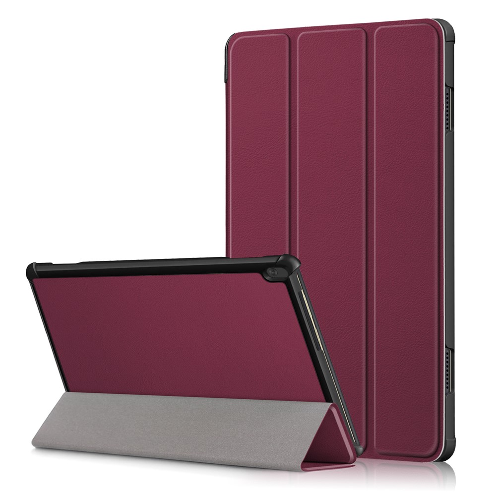 Tri-fold Stand Leather Smart Case for Lenovo Tab M10 TB-X605F/TB-X505 - Wine Red-1