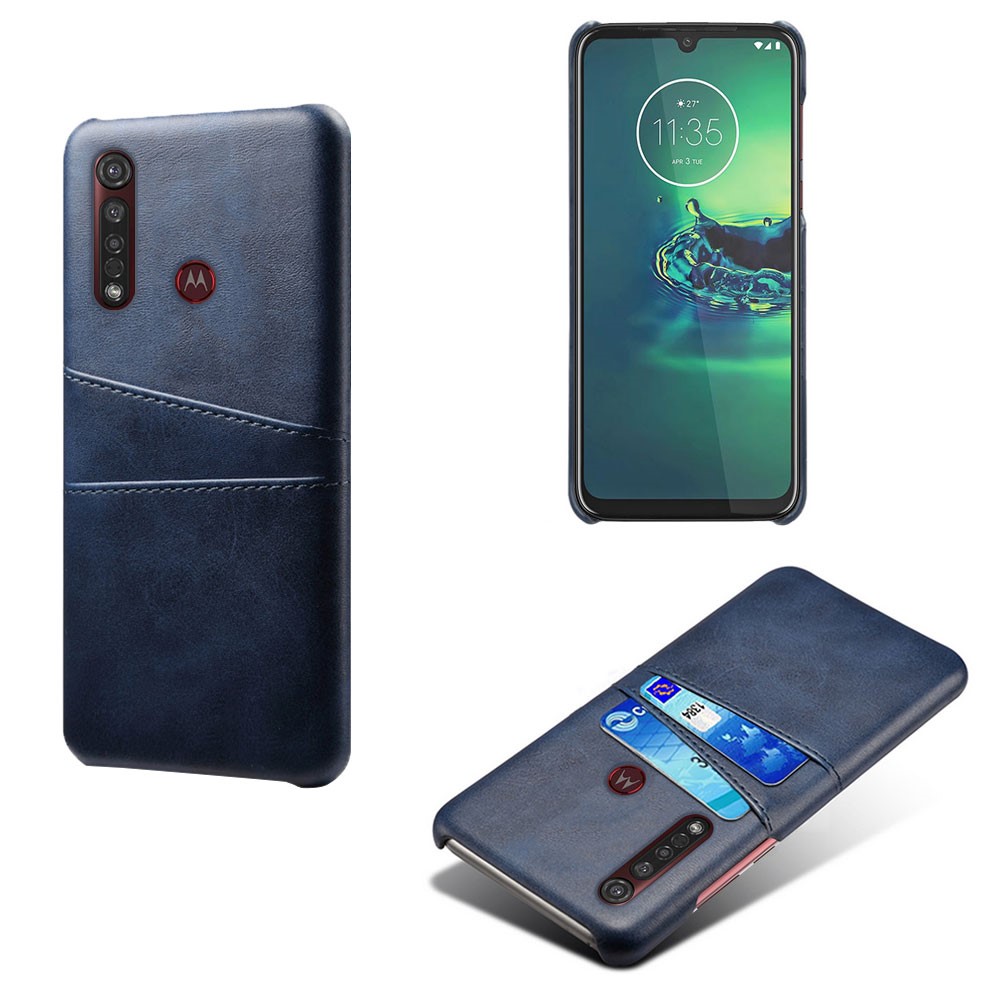 KSQ Double Card Slots PU Leather Coated Hard PC Case for Motorola Moto G8 Plus - Dark Blue-1